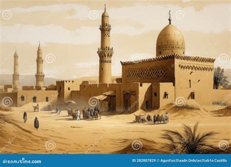 Painting From A Watercolor Drawing Of The Great Mosque Of Djenne Stock