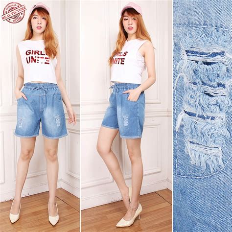 Jual Celana Pendek Jeans Wanita Hotpants Sobek Furing Polos Clean