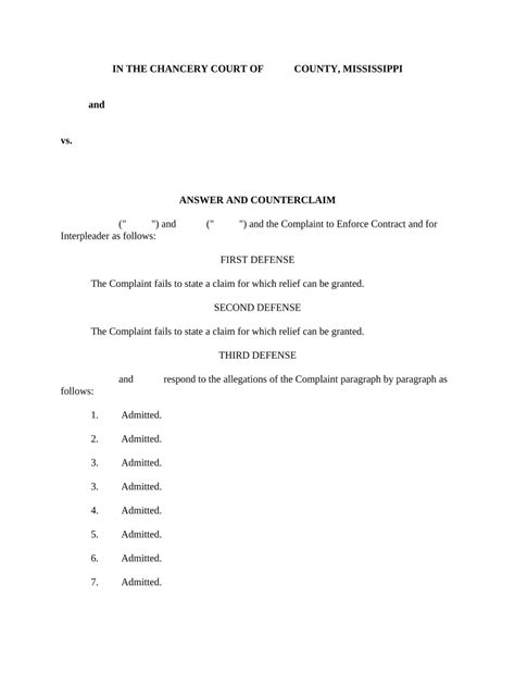 Answer And Counterclaim Mississippi Doc Template Pdffiller