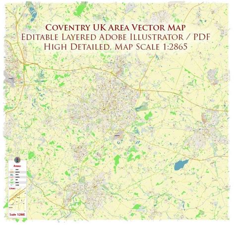 Coventry UK PDF Vector Map: City Plan High Detailed Street Map editable ...