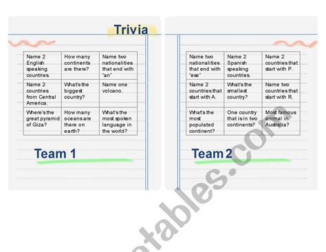 Word Trivia Esl Worksheet By Romiteacher