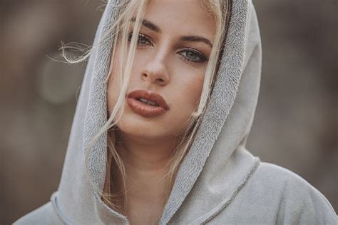 HD Wallpaper Women Depth Of Field Blonde Hoods Face Portrait