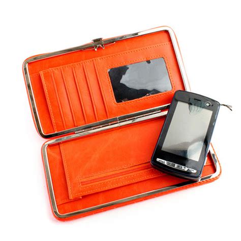 Women S Hard Case Metal Frame Flat Orange Heart Logo Clutch Check Book