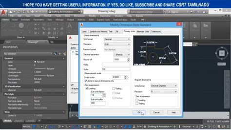 Dimstyle Primary Units Tab All Otptions Dimstyle Modify