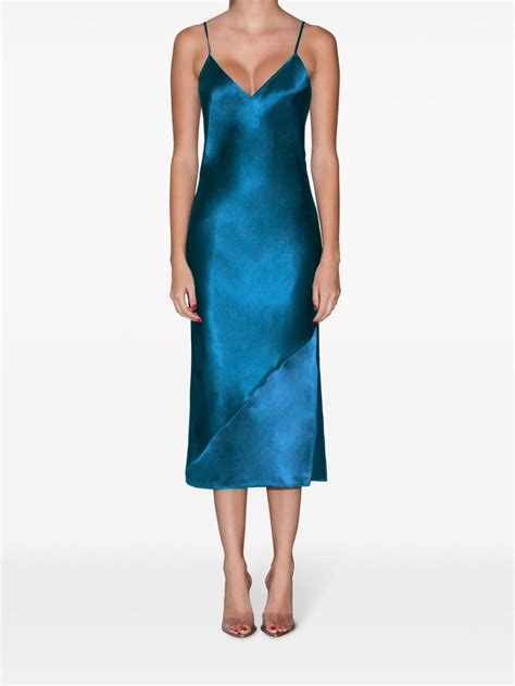 Fleur Du Mal Silk Satin Slip Dress Blue Farfetch