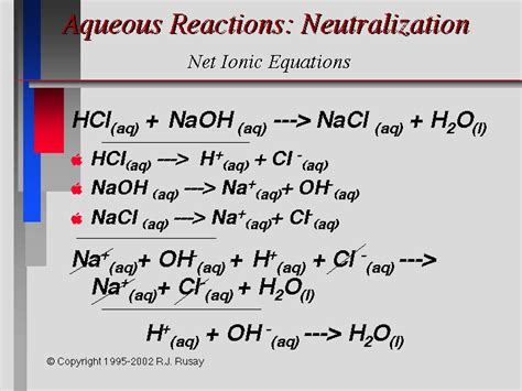 Aqueous Reactions Neutralizationv Net Ionic Equations