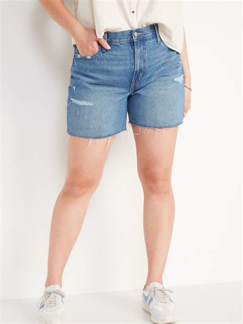 High Waisted Slouchy Straight Cut Off Jean Shorts 5 Inch Inseam