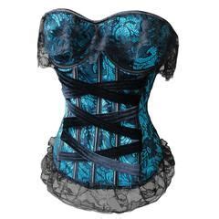 Atomic Steel Boned Black Satin Steam Overbust Corset Steampunk