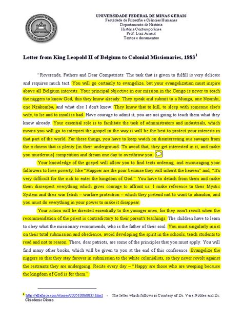 King Leopold Iis Letter Revealing The True Colonial Motives Behind