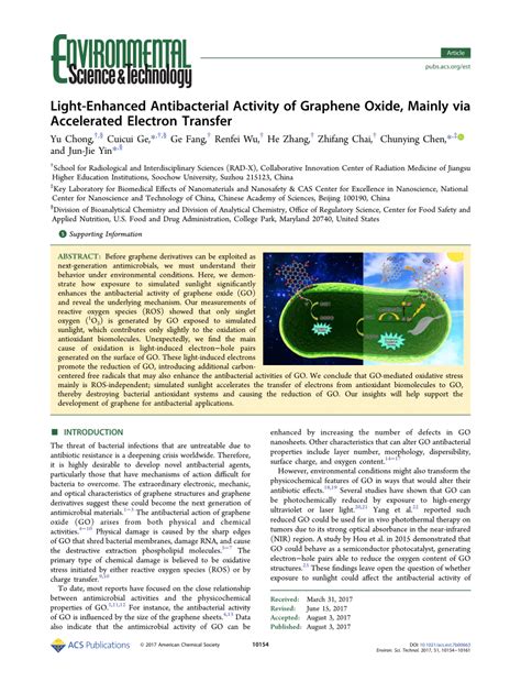 Pdf Light Enhanced Antibacterial Activity Of Graphene Oxide Mainly