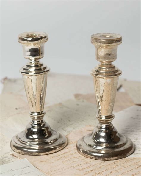 Antique French Pair Of Mercury Glass Candlesticks In Antique Candlesticks