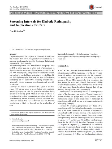 Pdf Screening Intervals For Diabetic Retinopathy And Implications For