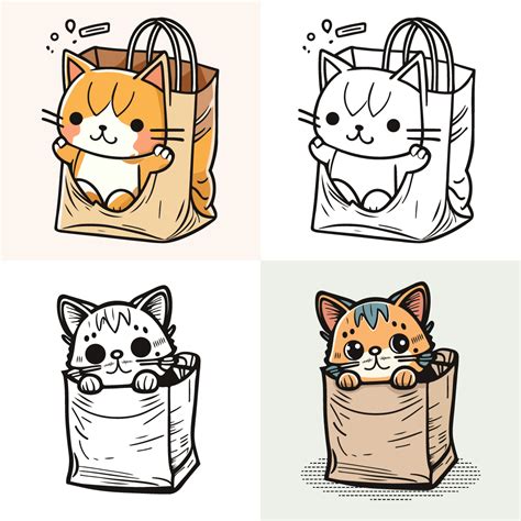 character of a Little cat in a paper shopping bag, Cute cat, Cat ...