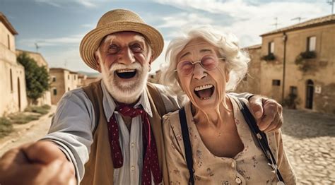 Un par de personas mayores están sonriendo y riendo Foto Premium