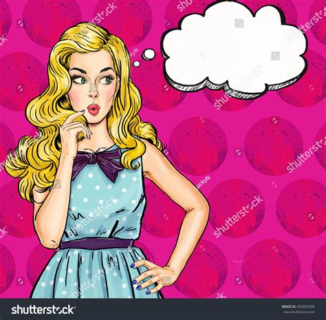 Pop Art Illustration Of Girl With The Thought Bubble Vintage