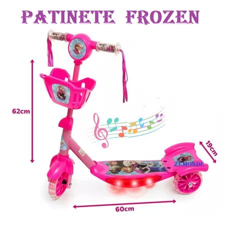 PATINETE INFANTIL FROZEN SUPER REFORÇADO CESTA LUZ E SOM PRONTA