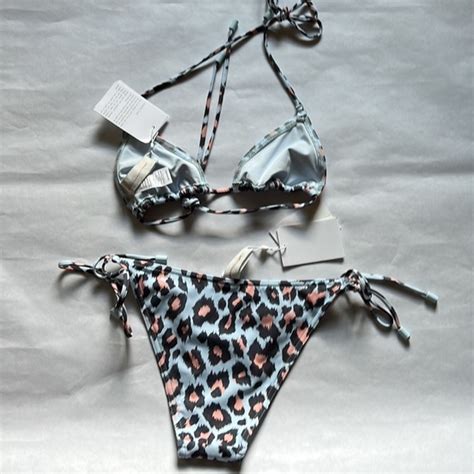 Zimmermann Swim Zimmerman Mini Triangle Bikini Set In Blue Leooard