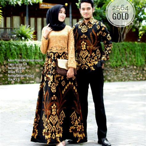 Jual Baju Couple Pasangan Batik Dress Kondangan Gamis Brukat Corneli Kombinasi Batik Soga 2564