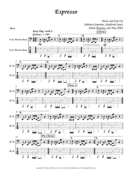 Espresso Arr David Lartey By Sabrina Carpenter Sheet Music For Bass