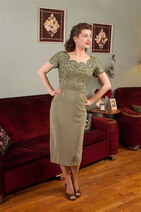 Vintage 1950s Dress Sophisticated Sage Green Emma Domb 50s Etsy