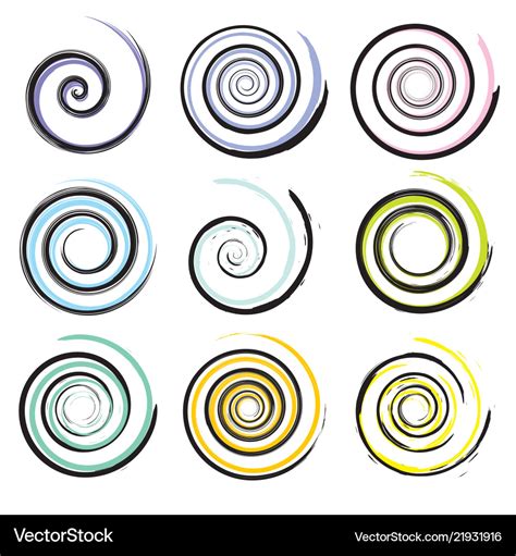 Set Of Spiral And Swirl Motion Elements Isolated Vector Image