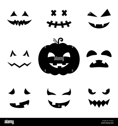 Scary And Funny Faces For Halloween Pumpkin Silhouette Icon Halloween