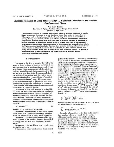 PDF Statistical Mechanics Of Dense Ionized Matter I Equilibrium