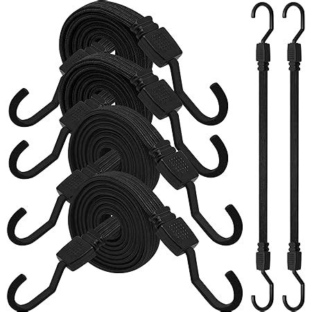 SDTC Tech 4 Pack 24 Inch Flat Bungee Cords With Hooks Premium Latex