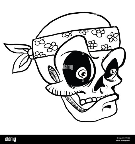 Skull Wearing Bandana Cartoon Illustration Isolated On White Stock