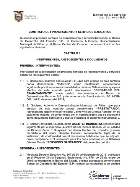 2 Contrato De Financiamiento Y Servicios Bancarios Pdf Bancos Ecuador