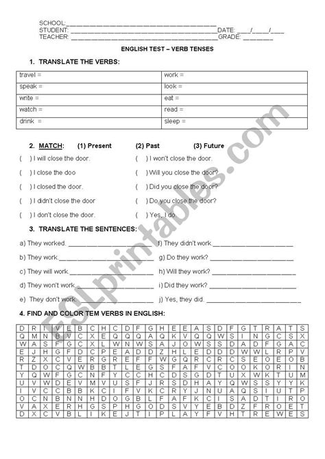 Verb Tenses Esl Worksheet By Teacherjosiane