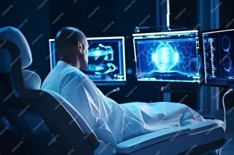 Un Neurólogo Analizando Pruebas Cerebrales En Un Monitor De Computadora En El Hospital Para El