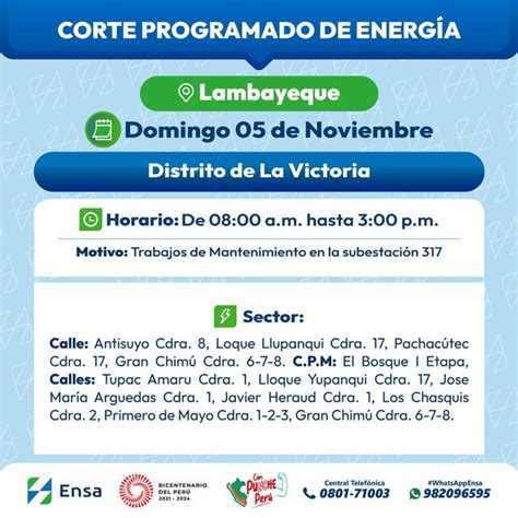 Corte De Luz En Lambayeque Del Al De Noviembre Qu Zonas Ser N