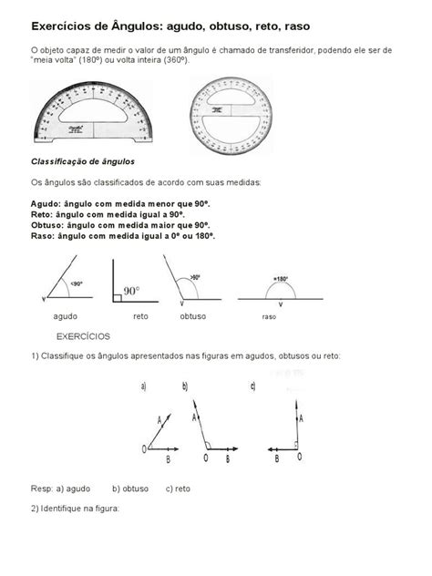 Exercícios De Ângulos Ângulo Geometria Clássica