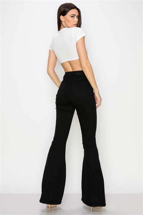 High Waisted Stretchy Bell Bottom Black Jeans Lover Brand Fashion