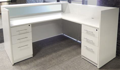 L Shaped White Reception Desk Wfrosted Glass Panel White Reception