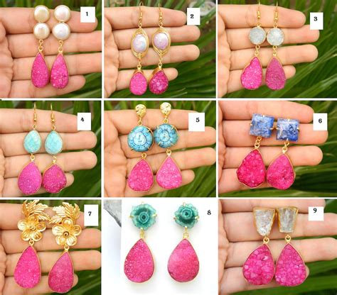 Gemstone Jewelry Natural Sugar Druzy Solar Slices Studs Ear Post