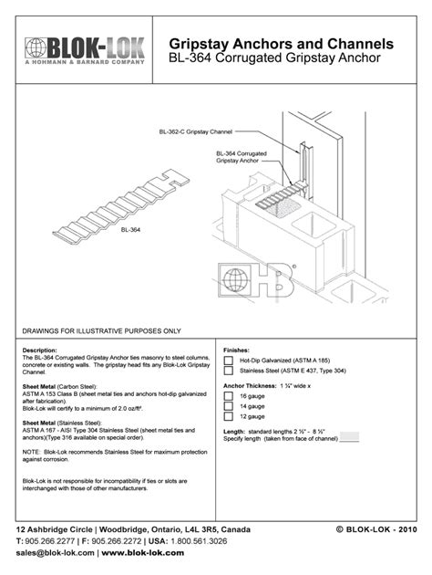 Fillable Online Bl 364 Corrugated Gripstay Anchor Submittal Form Blok