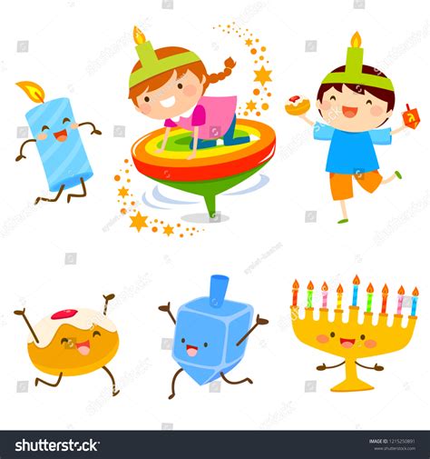 Set Cartoon Children Holiday Symbols Hanukkah Stock Illustration ...