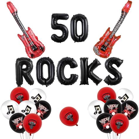 JOYMEMO Rock And Roll 50th Birthday Party Decorations Red And Black 50