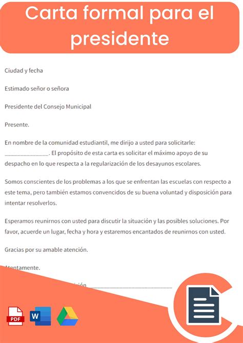 Carta Formal Para El Presidente Desc Rgala En Word Y Drive