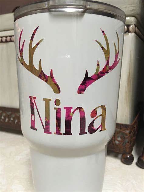 Deer Antlers Pink Camouflage W Name Decal For Your Yeti Rambler Tumbler Ebay Yeti Rambler