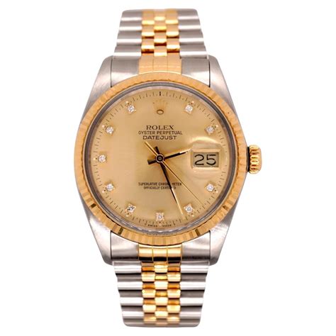 Rolex Datejust 16013 Champagne Dial 18k Yellow Gold Stainless Steel For Sale At 1stdibs Rolex Used