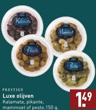 Luxe Olijven Kalamata Pikante Mammoet Of Pesto 150 G Aanbieding Bij ALDI