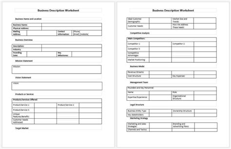 Business Description Worksheet Template | Download File