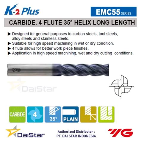 EMC55 Series K2 Plus Carbide Flat Endmill 4 Flute Long YG1