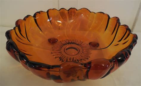 Colony Large Amber Glass Bowl 11 Vintage Amber Glass