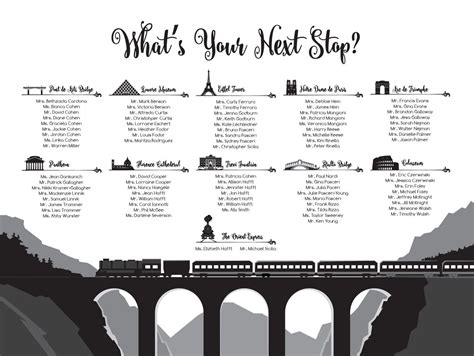 Train Travel Printable Seating Chart With World Landmarks. Ink Color ...