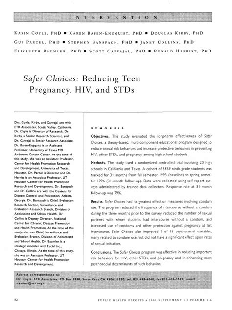 Safer Choices Reducing Teen Pregnancy Hiv And Stds Public Health