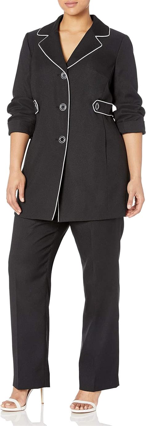 Amazon Le Suit Women S Plus Size Crepe 3 Button Pant Suit Clothing